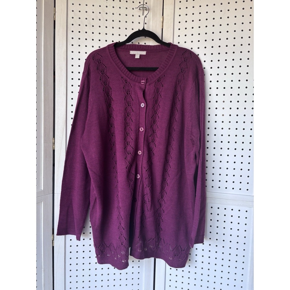 Woman Within 1X 22/24 Burgundy Wine Button‎ Cardigan Lightweight 100% Acrylic